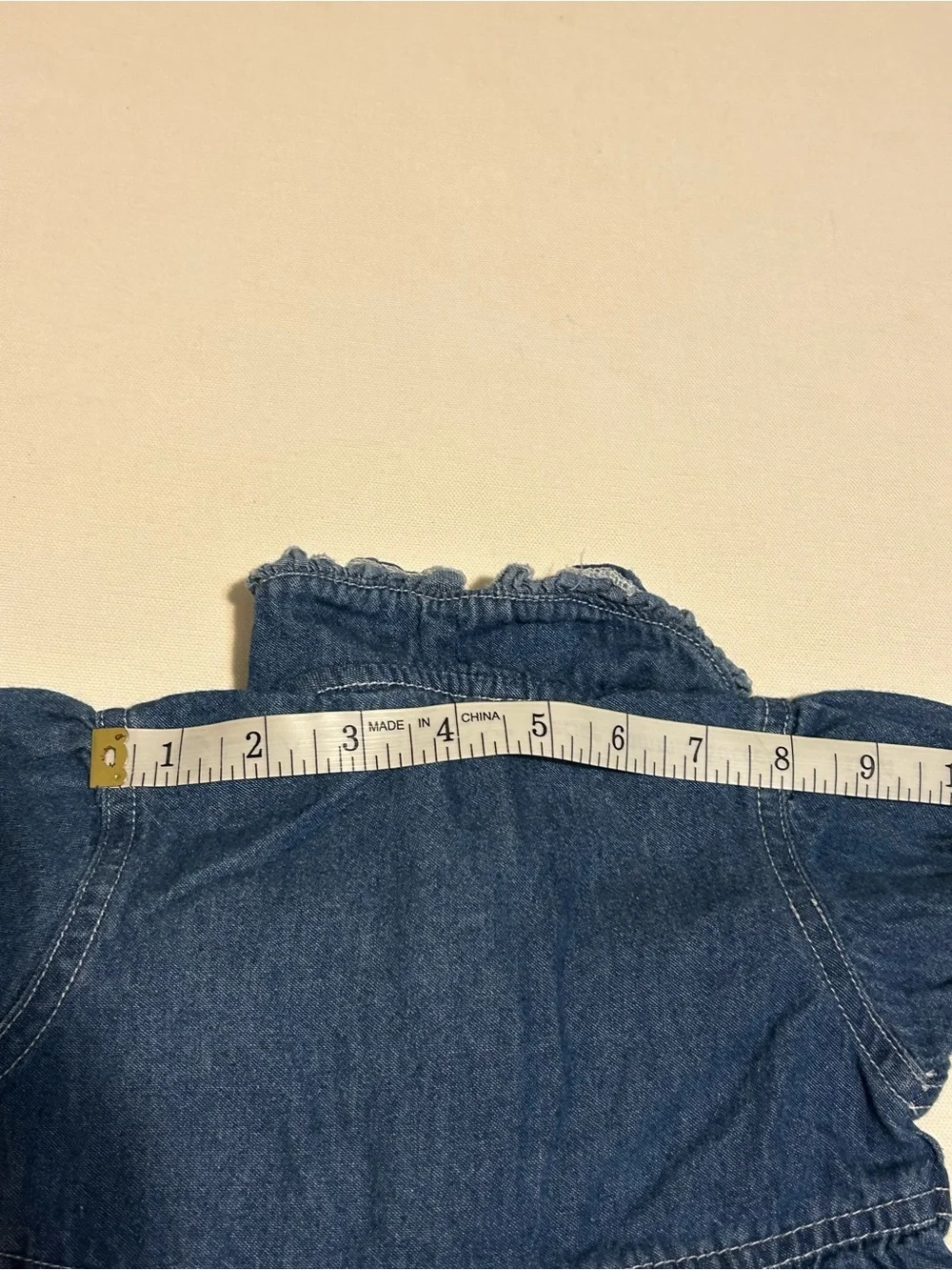 Unbranded Girls' Blue Denim Romper with Minnie Mouse Embroidery